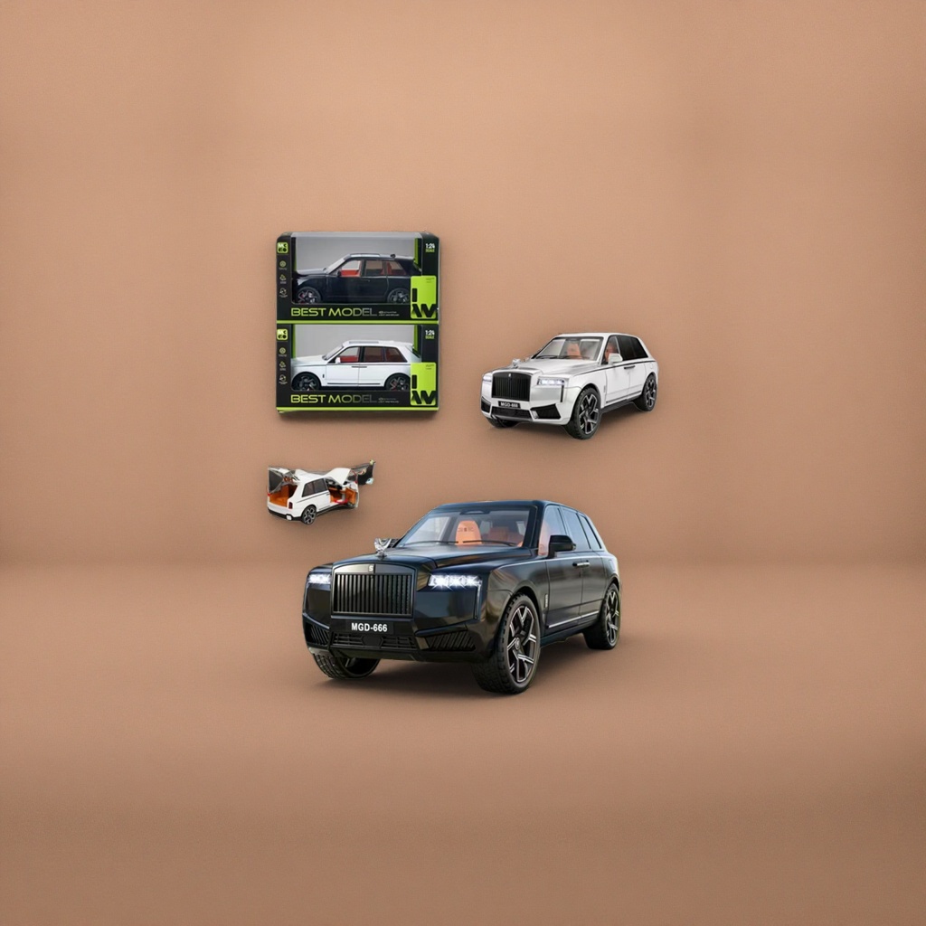 Rolls-Royce 1:24 black and white SUV model, made of ABS material, with lighting and sound effects, and featuring openable doors details Picture