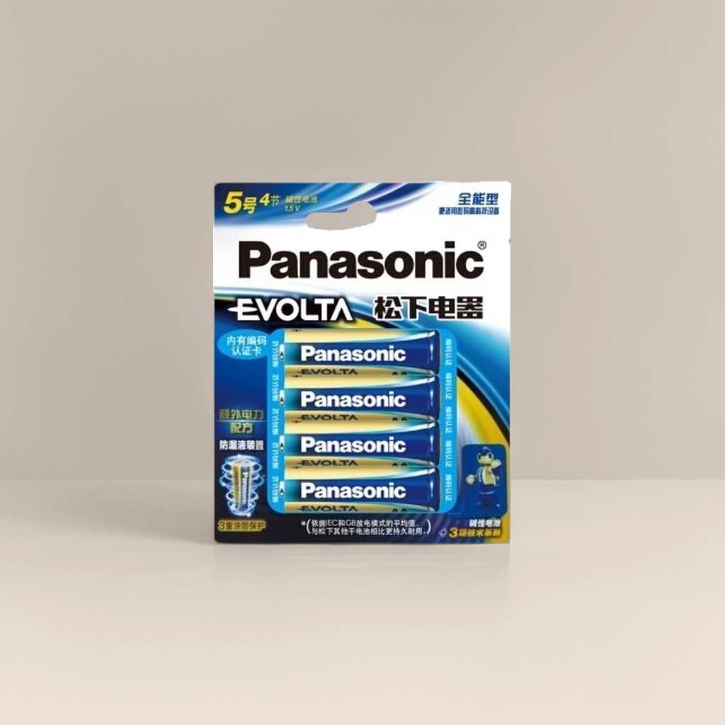 Panasonic EVOLTA No. 5 alkaline battery packaging high-capacity long-lasting power Specification image