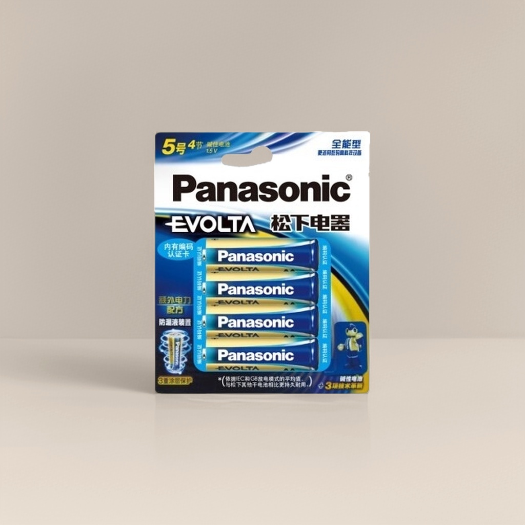 Panasonic EVOLTA No. 5 alkaline battery packaging high-capacity long-lasting power