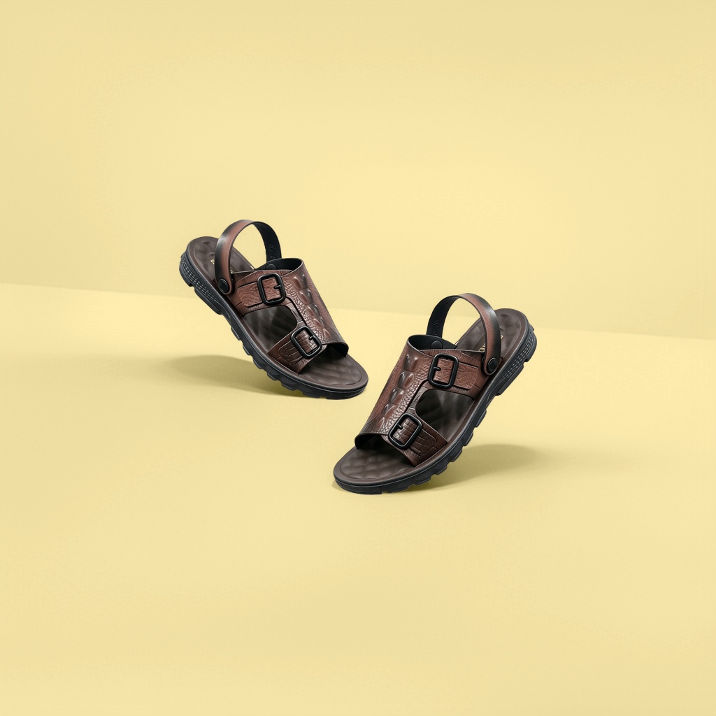 Brown leather sandals for men, summer breathable and casual flat sandals Item Picture