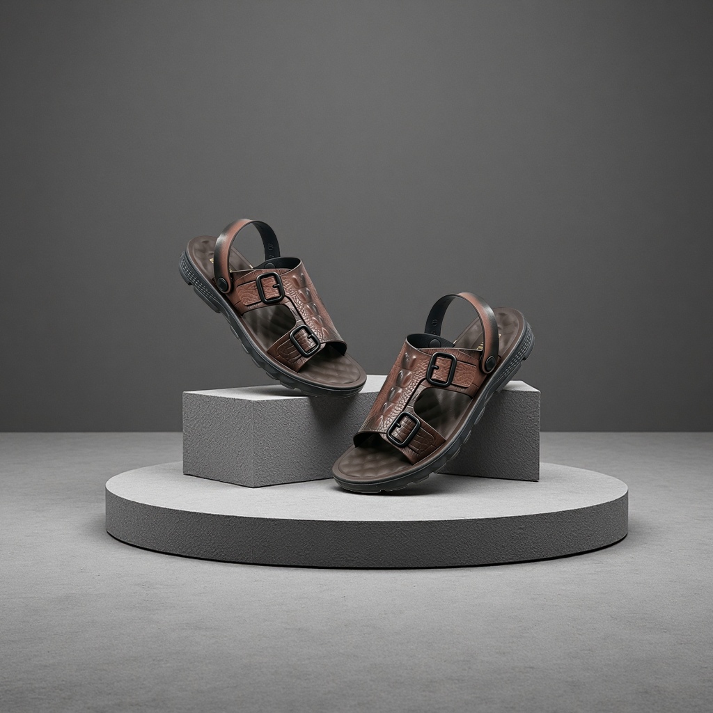 Brown leather sandals for men, summer breathable and casual flat sandals Application Scenario