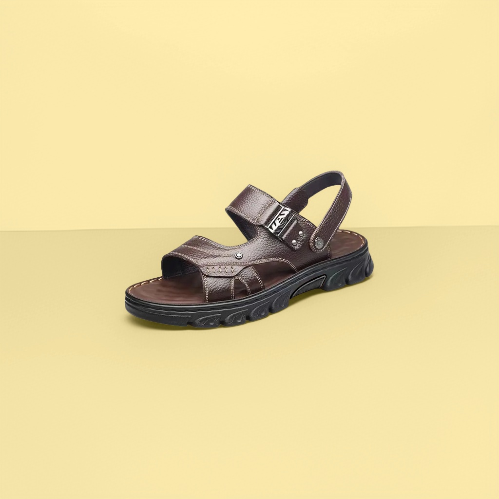 Brown leather sandals are breathable and anti-slip flat casual shoes for women in summer details Picture