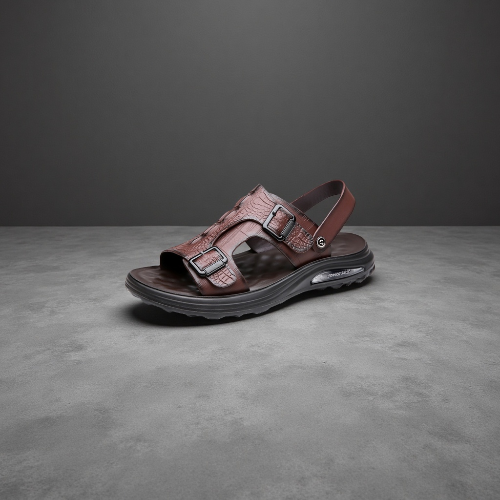 The brown leather sandals are fashionable, versatile, comfortable and breathable for men Application Scenario