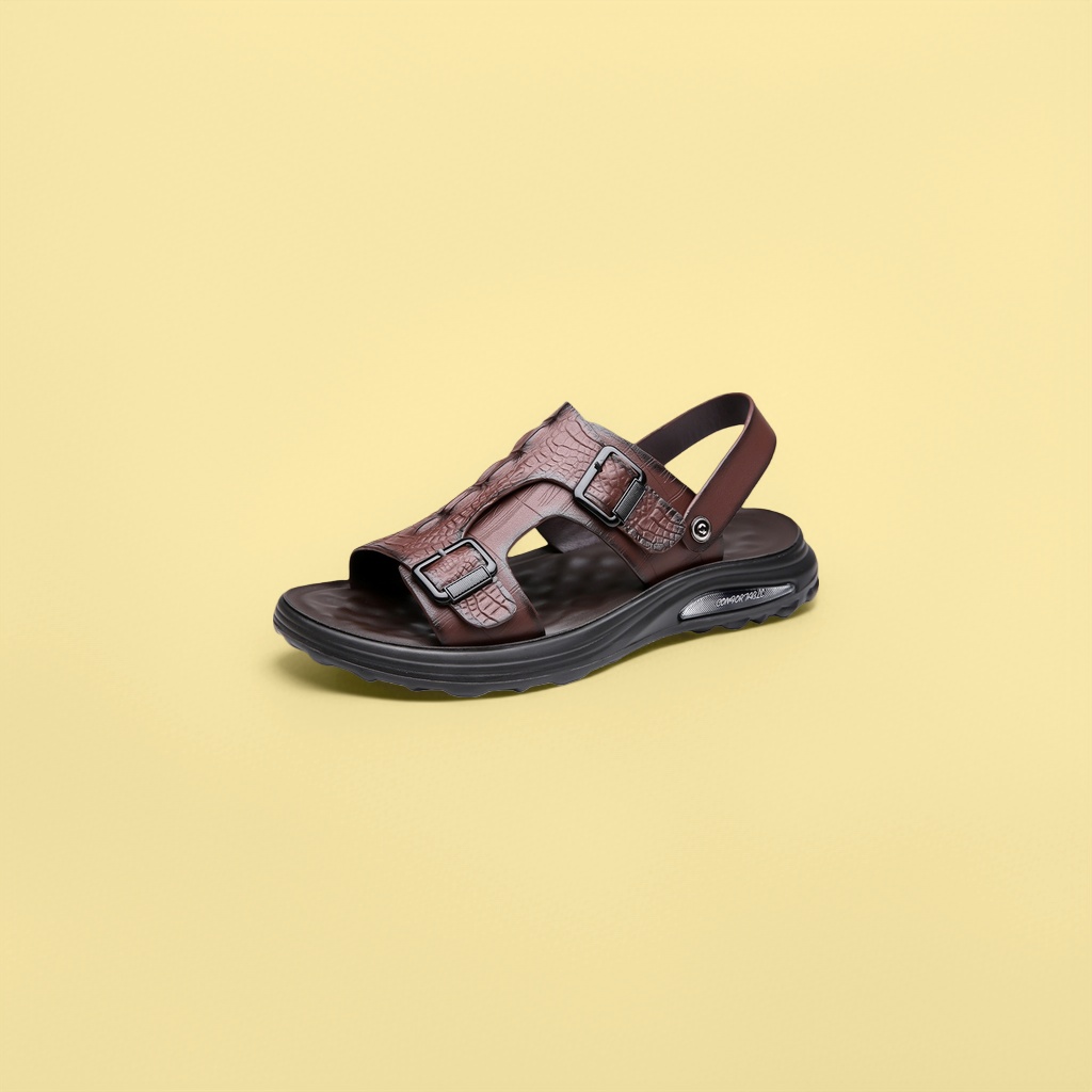 The brown leather sandals are fashionable, versatile, comfortable and breathable for men Item Picture