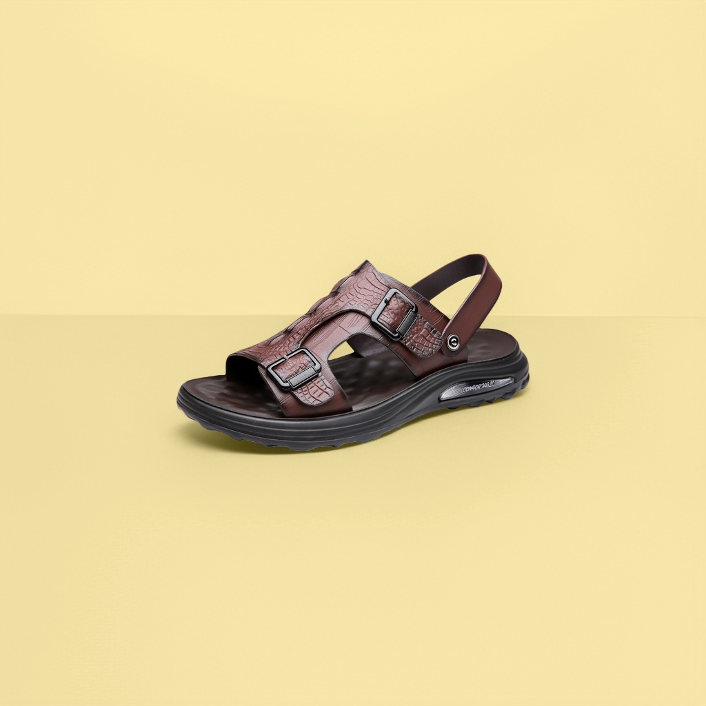 The brown leather sandals are fashionable, versatile, comfortable and breathable for men details Picture