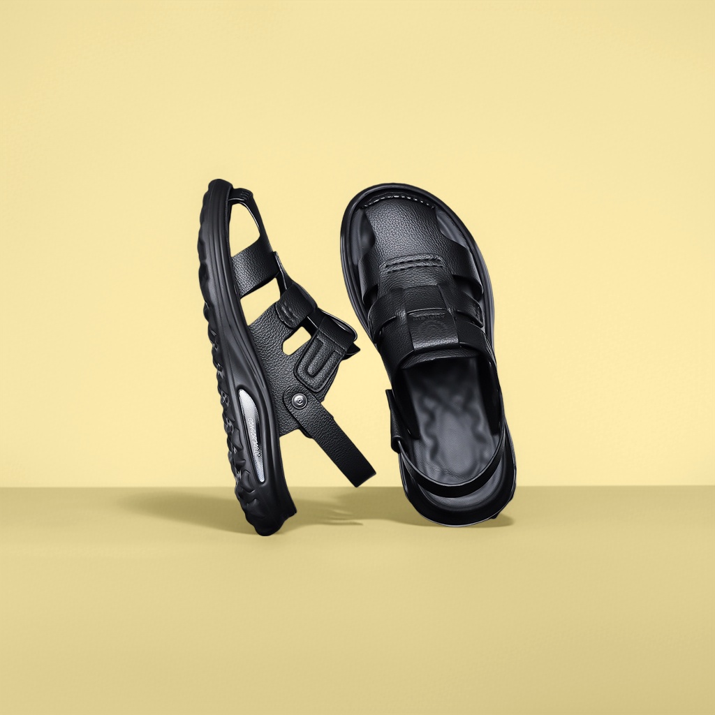 New black sandals for summer, simple and versatile flat sandals Item Picture