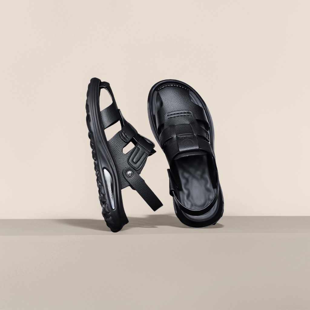 New black sandals for summer, simple and versatile flat sandals Specification image