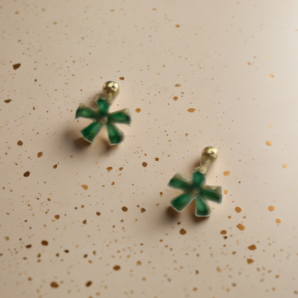 Green four-leaf clover stud earrings, fashionable and simple, pure silver anti-allergy earrings Specification image