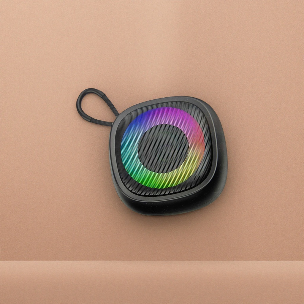 The portable Bluetooth speaker with colorful lights supports wireless connection to RGB ambient lights via mobile phones