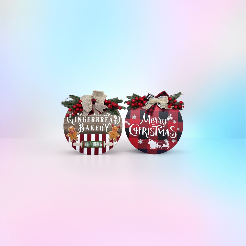 Christmas decorative round hanging ornaments in a wooden retro style for the living room and bedroom, creating a festive atmosphere