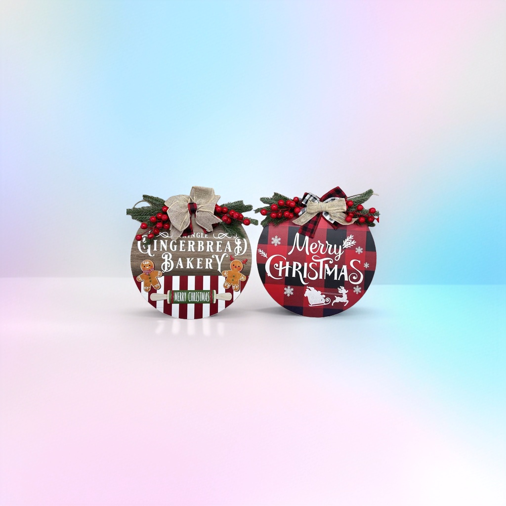 Christmas decorative round hanging ornaments in a wooden retro style for the living room and bedroom, creating a festive atmosphere details Picture