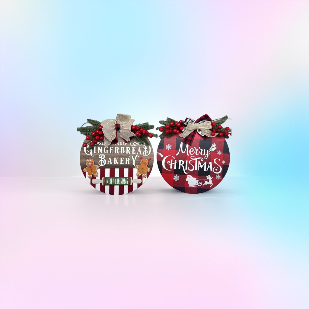 Christmas decorative round hanging ornaments in a wooden retro style for the living room and bedroom, creating a festive atmosphere Specification image