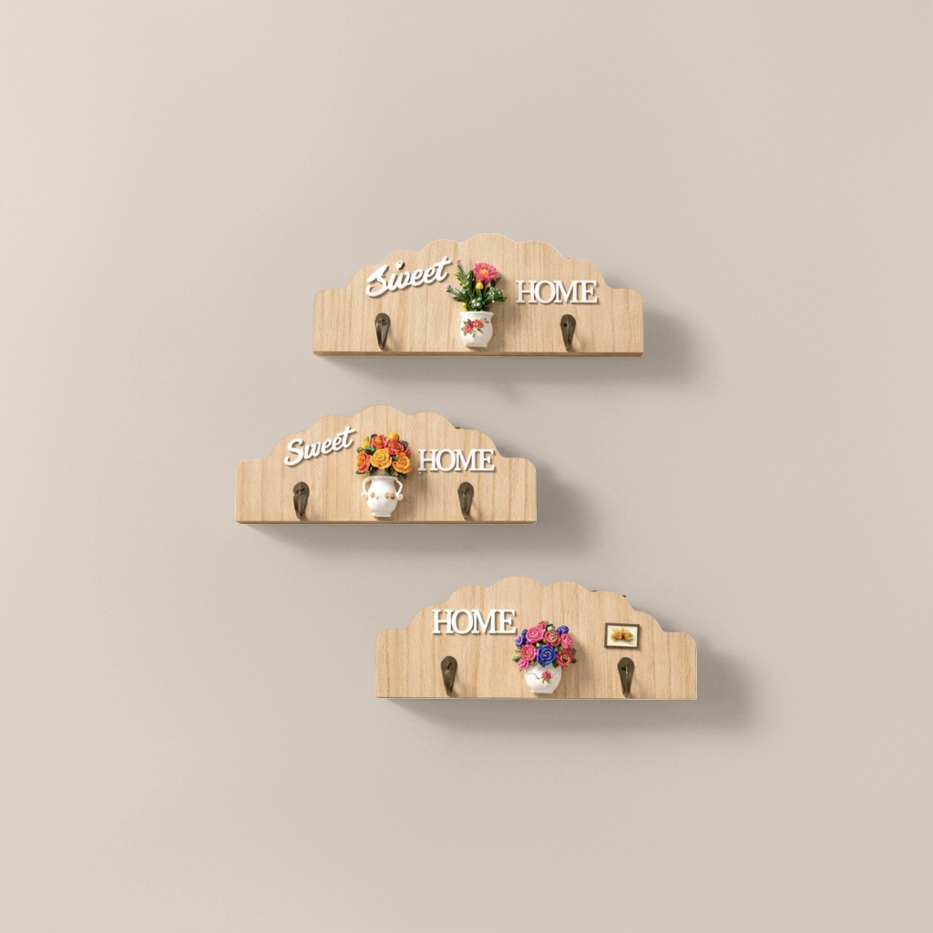 Decorative wooden hook rack, Nordic-style wall-mounted storage rack for the living room entrance