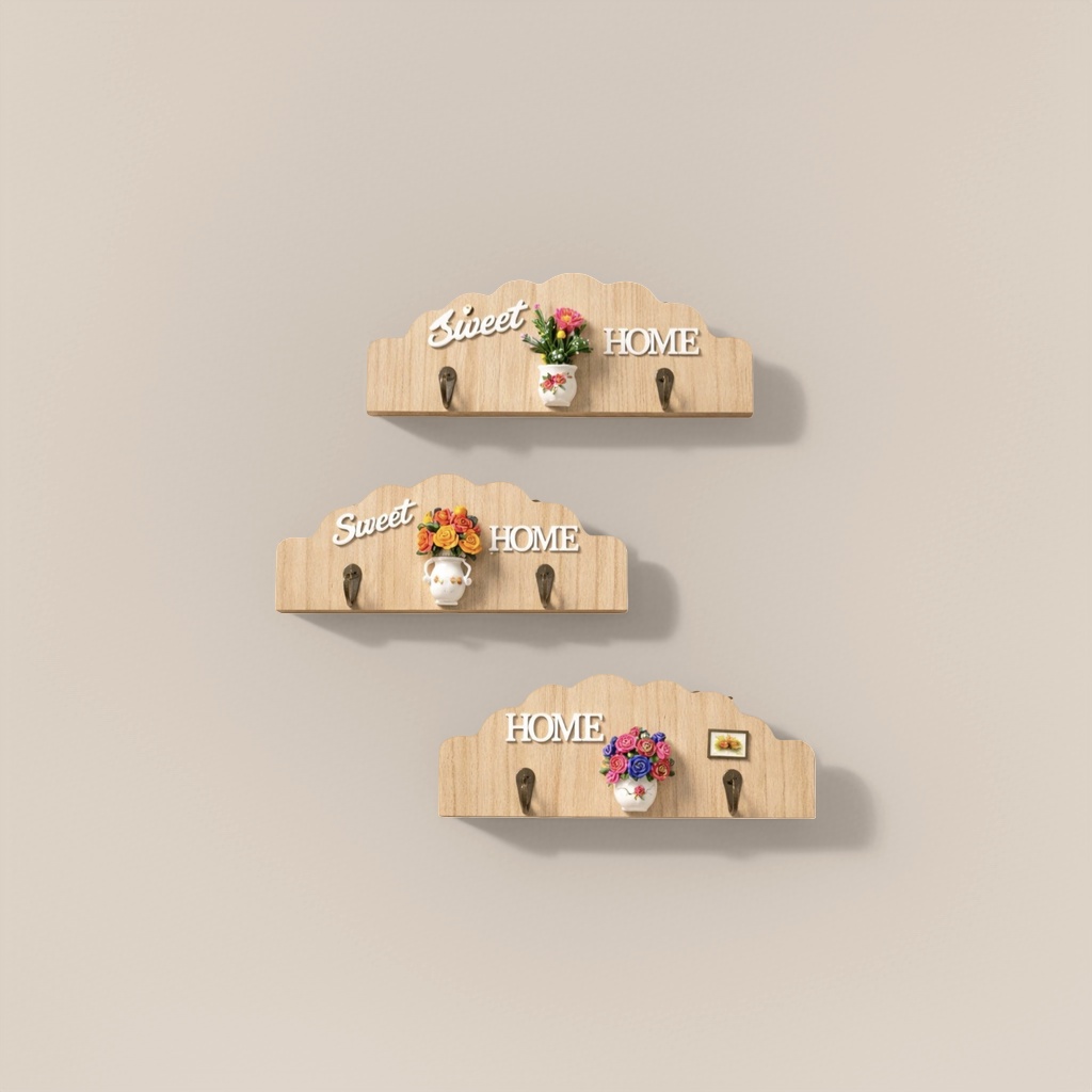 Decorative wooden hook rack, Nordic-style wall-mounted storage rack for the living room entrance details Picture