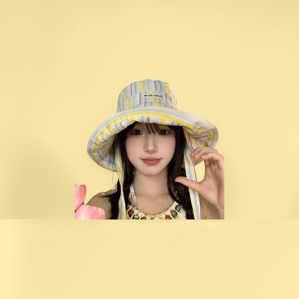 条纹渔夫帽 夏季透气防晒遮阳帽子 男女同款