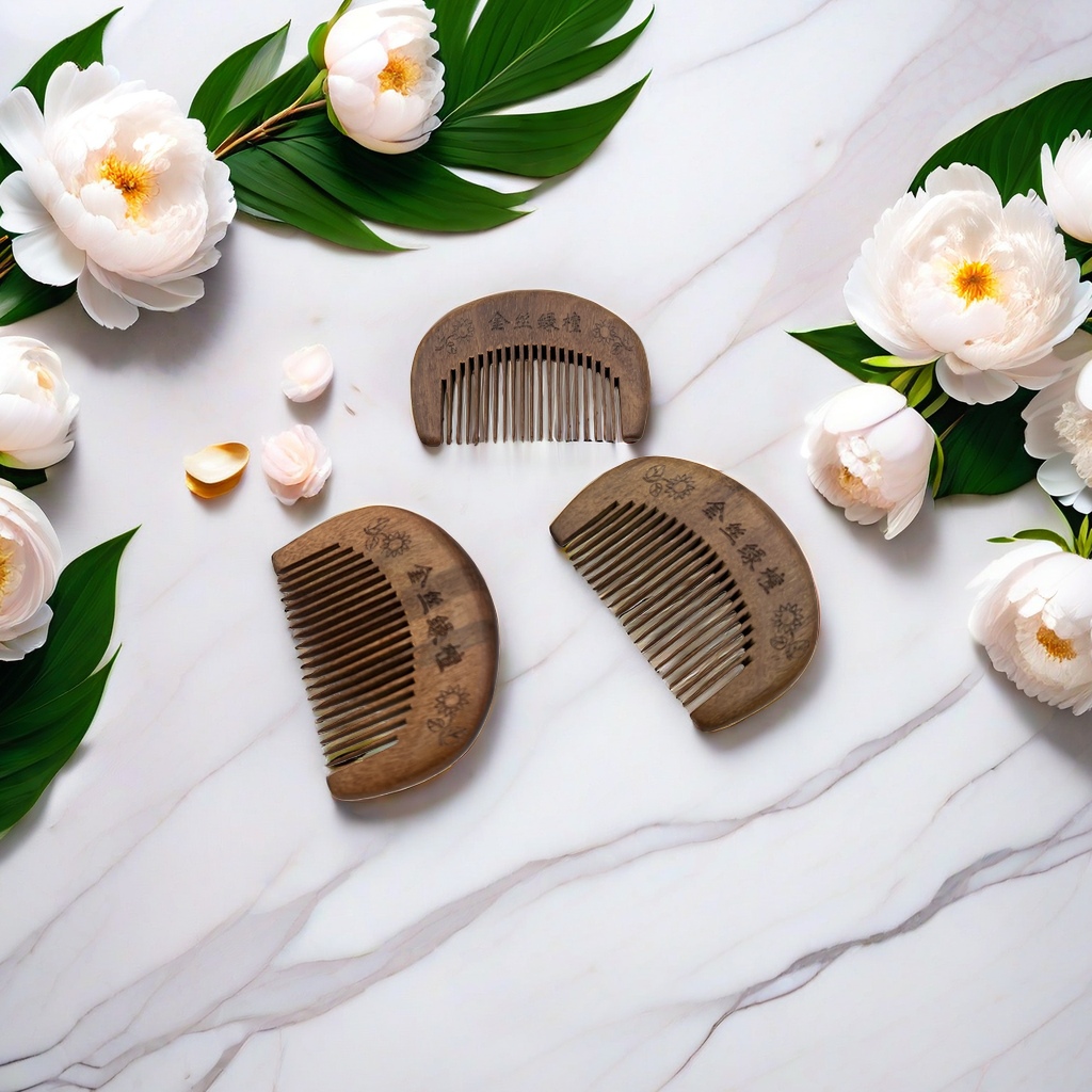 Natural material wooden comb, golden thread sandalwood massage comb, smooth hair without damaging hair, home ancient-style hair combing tool Application Scenario