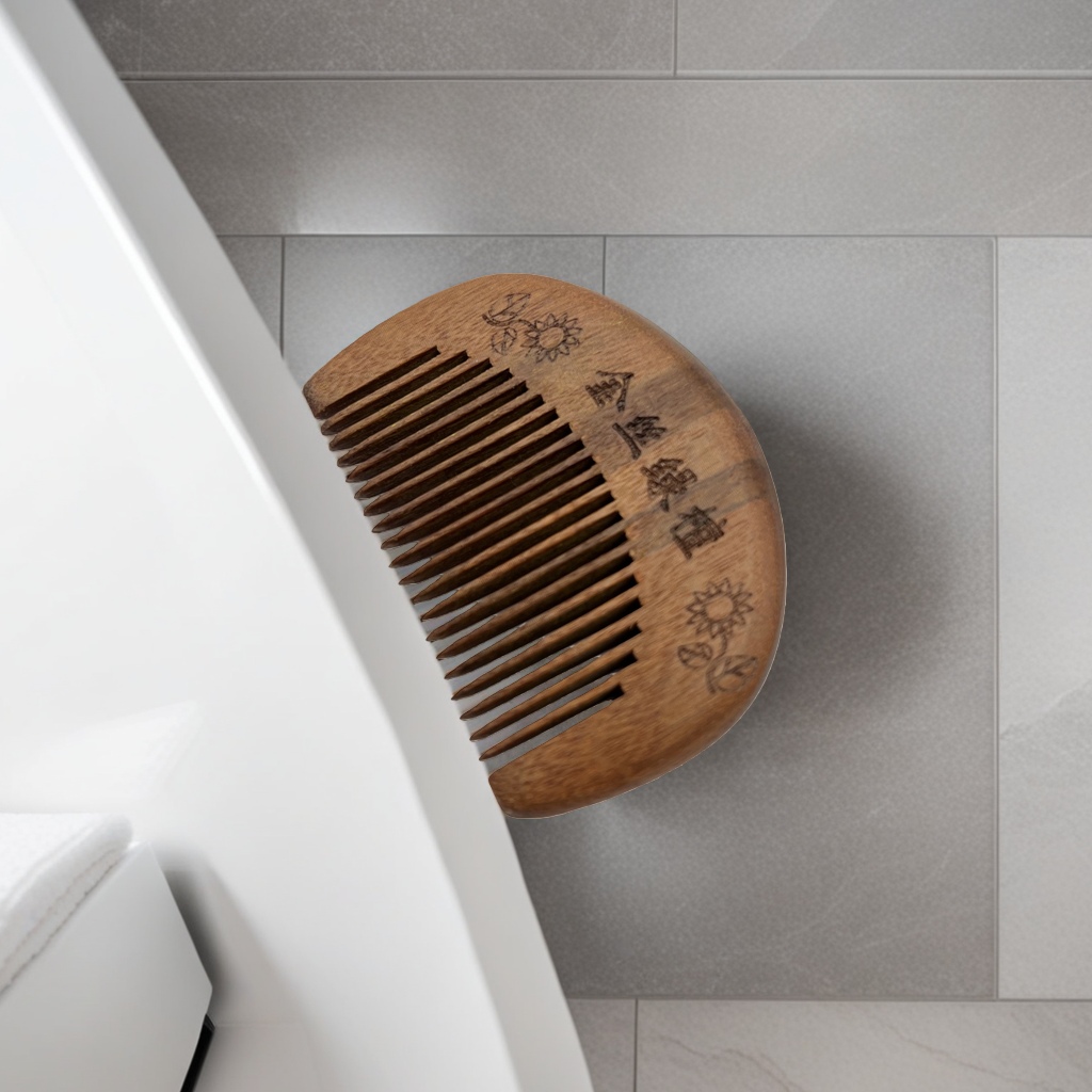 Natural material wooden comb, golden thread sandalwood massage comb, smooth hair without damaging hair, home ancient-style hair combing tool details Picture