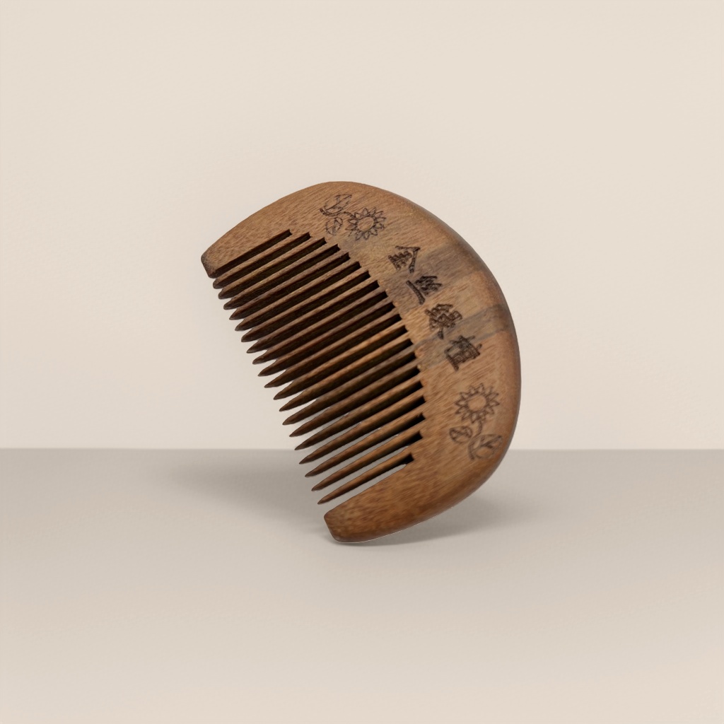 Natural material wooden comb, golden thread sandalwood massage comb, smooth hair without damaging hair, home ancient-style hair combing tool Specification image