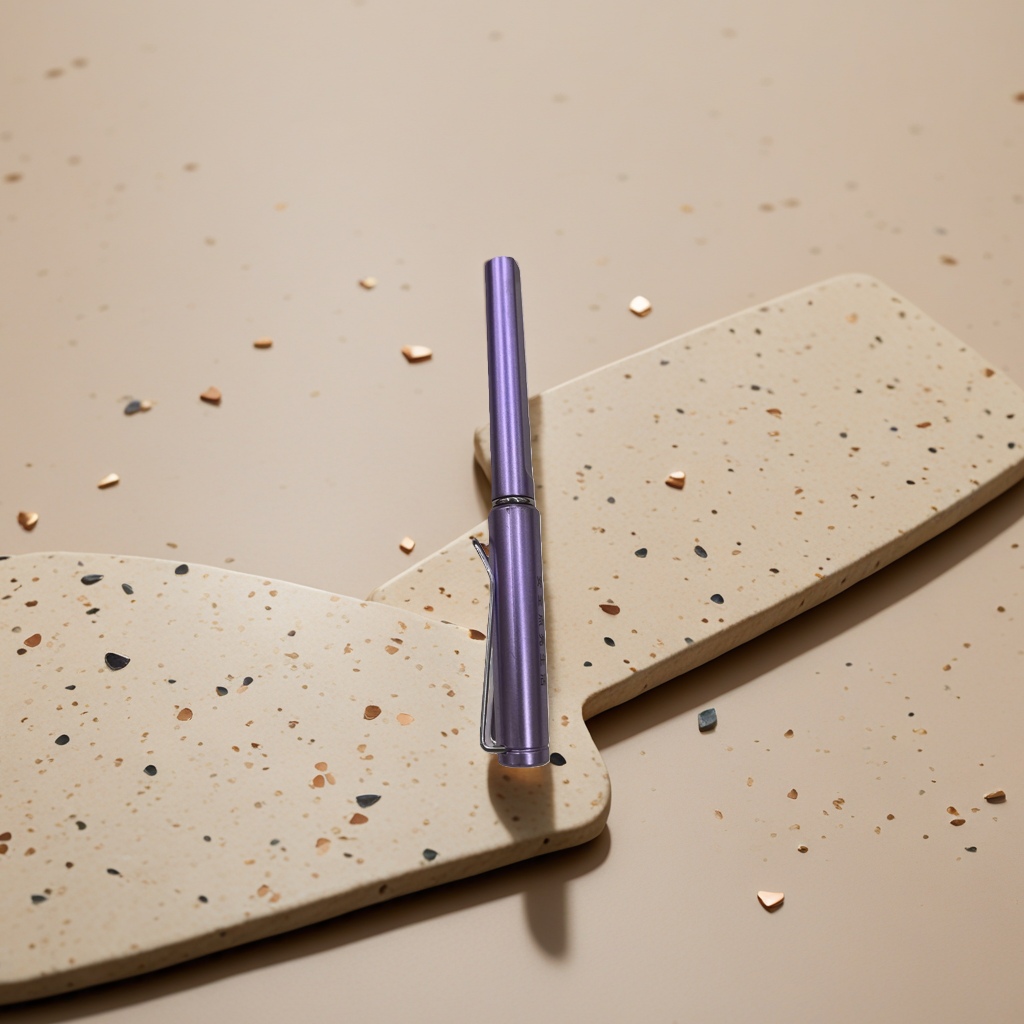 The purple pen with a smooth metal body is a student and office pen details Picture