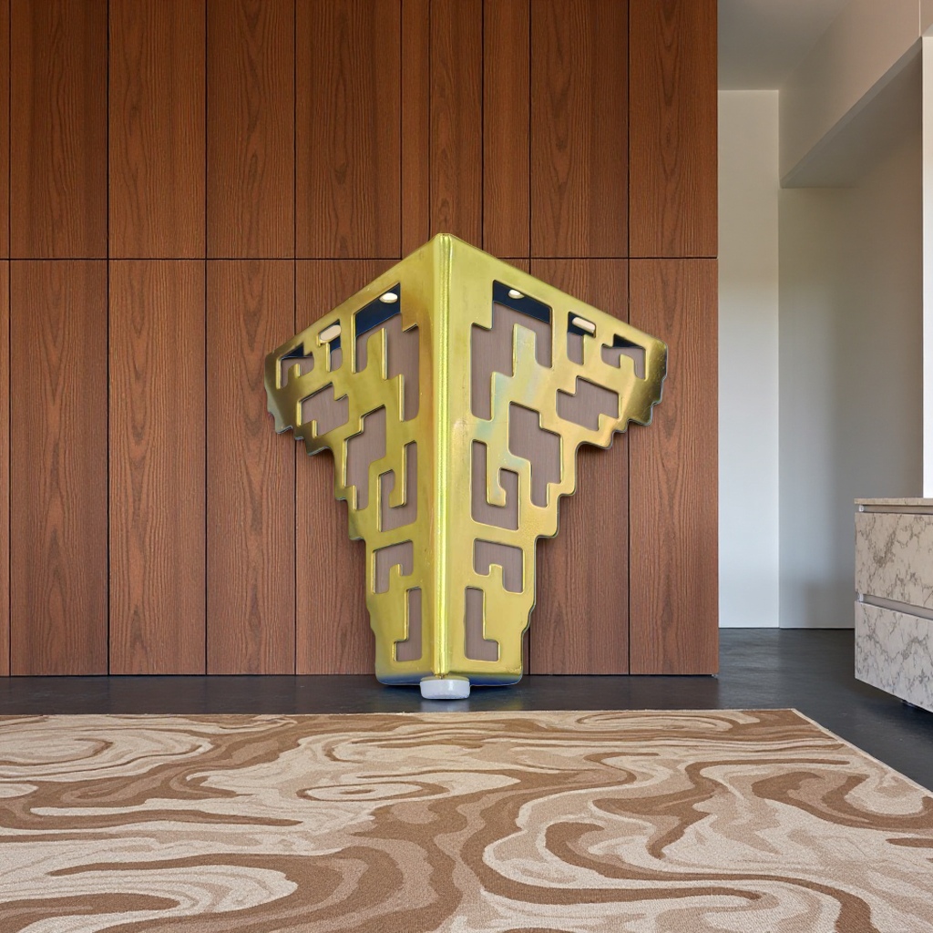 Golden hollowed-out square decorative pieces, metal-textured wall home DIY accessories details Picture