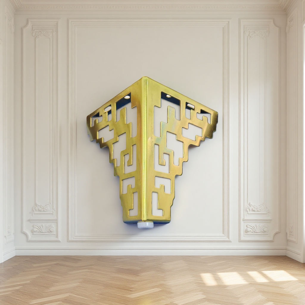 Golden hollowed-out square decorative pieces, metal-textured wall home DIY accessories