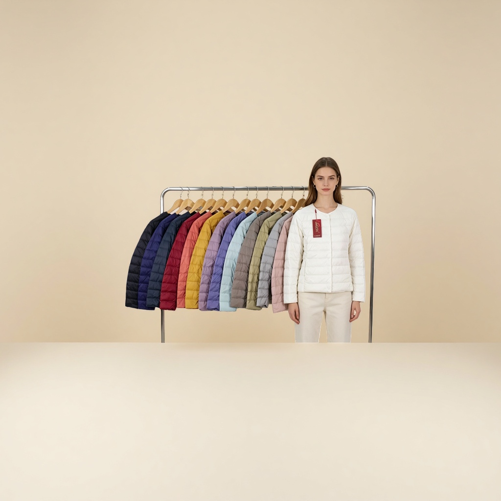 A light, thin and warm basic color 50-down jacket for women Application Scenario