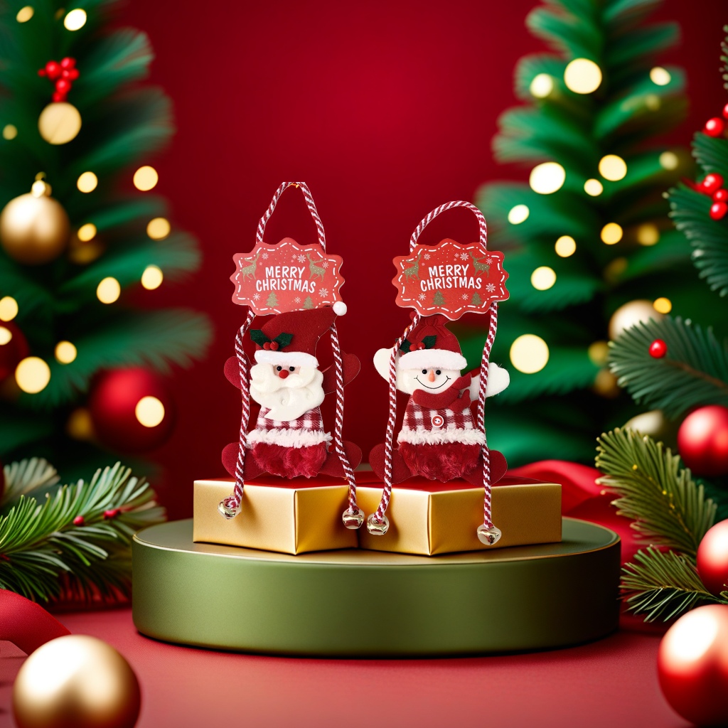 سانتا و رجل الثلج يضعون زينة عيد الميلاد