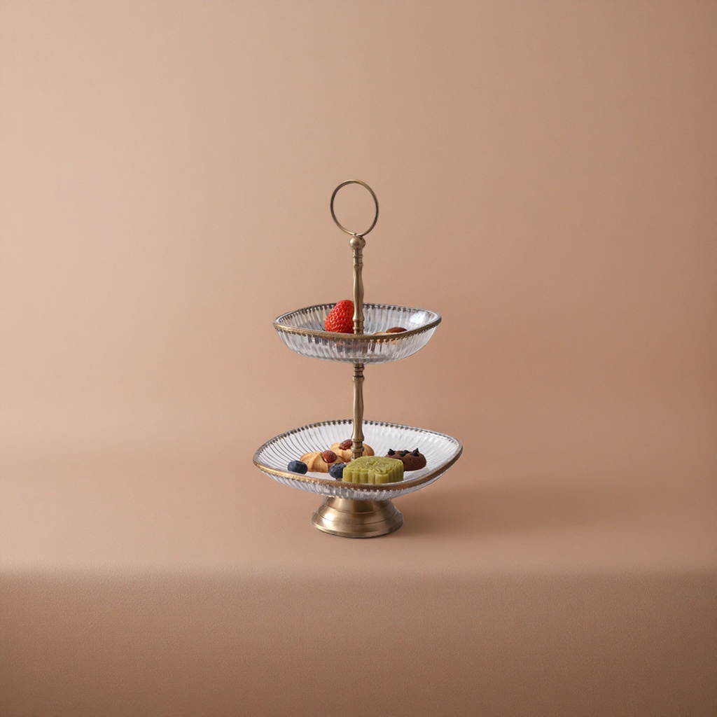 Double-layer glass fruit plate, household living room fruit plate, heat-resistant, explosion-proof, transparent high borosilicate details Picture