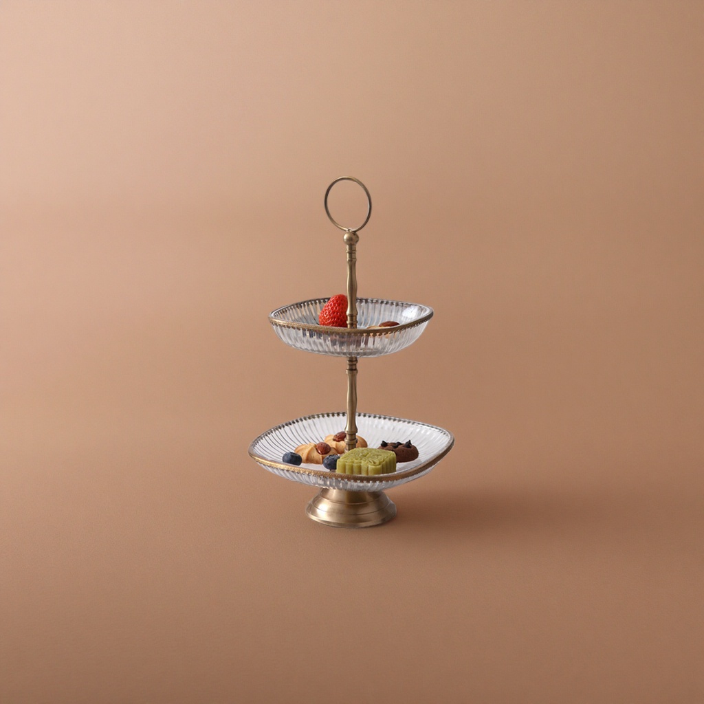 Double-layer glass fruit plate, household living room fruit plate, heat-resistant, explosion-proof, transparent high borosilicate Specification image