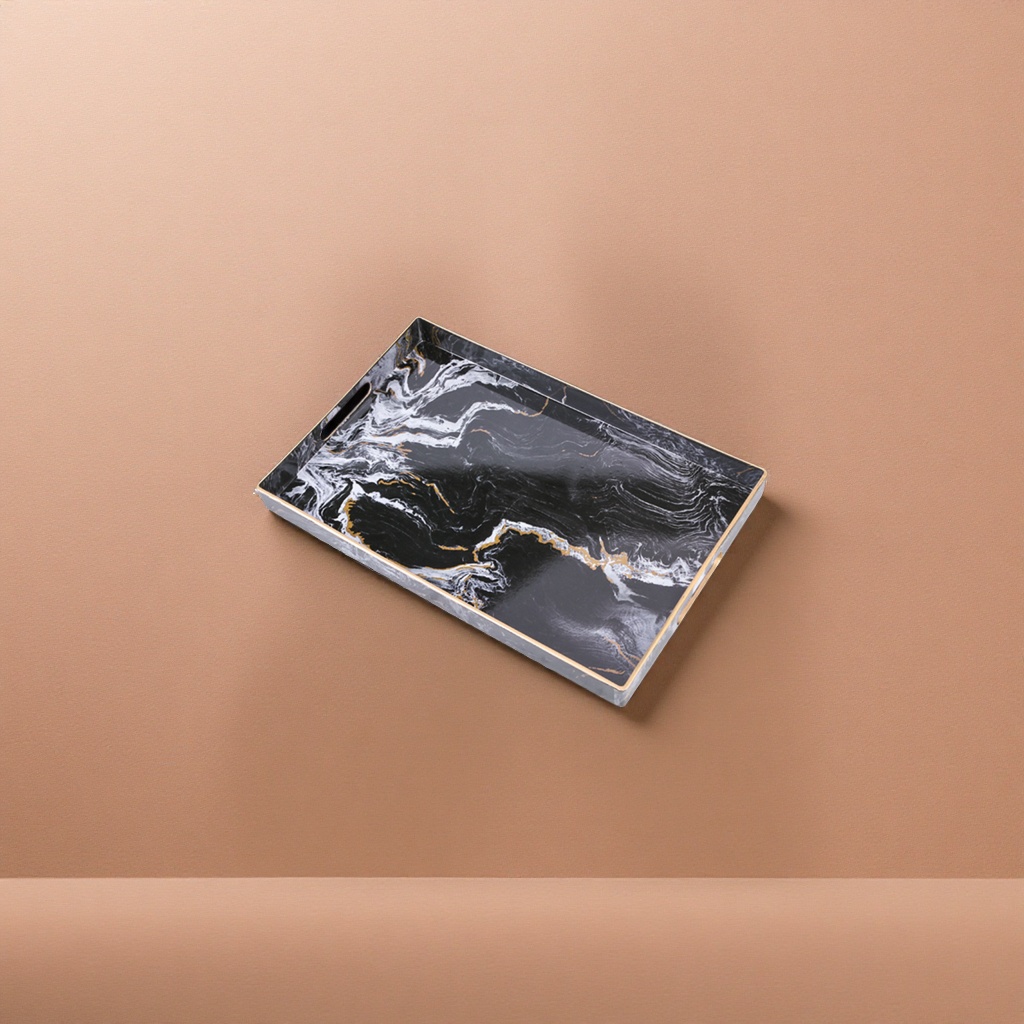 Black marble-textured tray, home decoration storage plate, marble-textured dinner plate