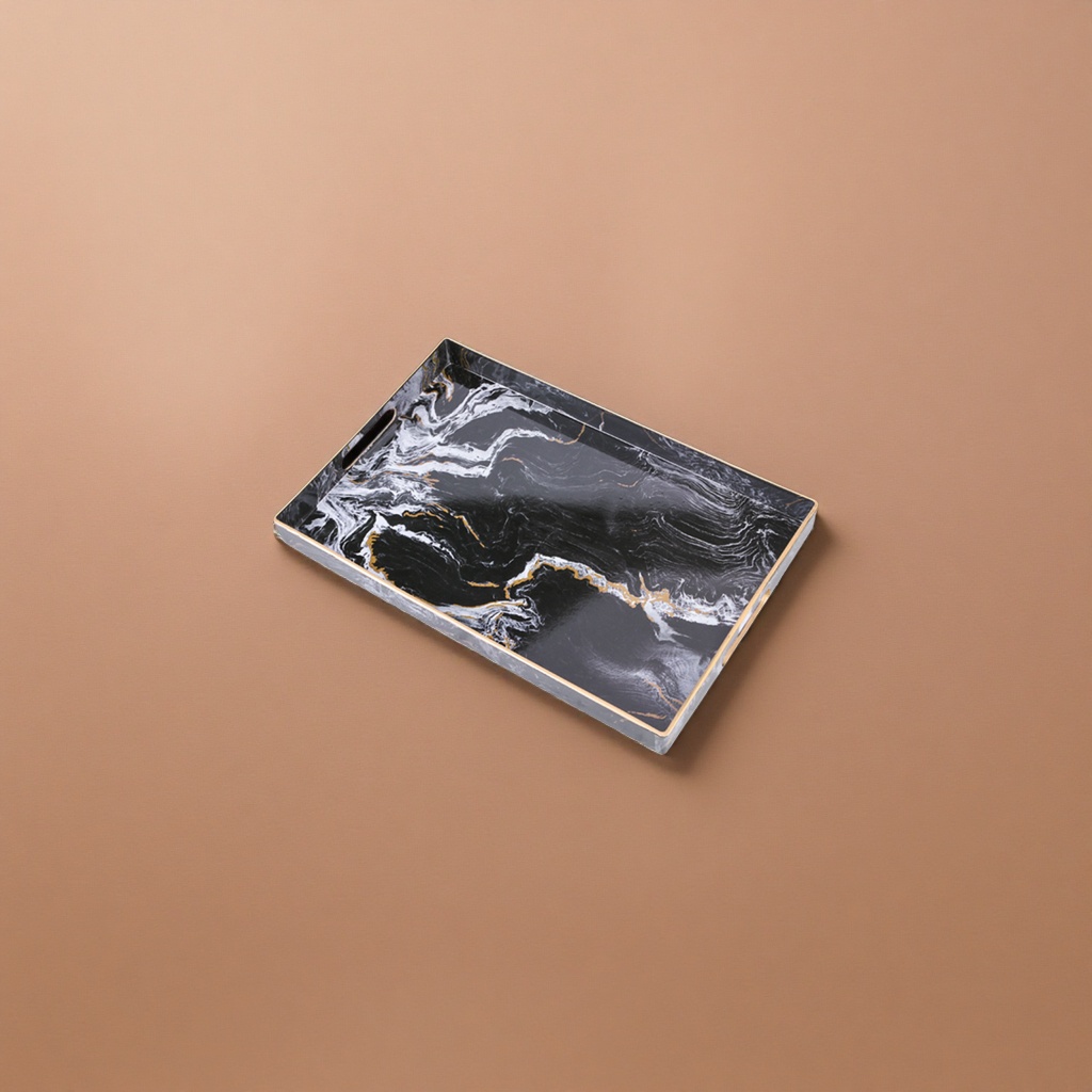 Black marble-textured tray, home decoration storage plate, marble-textured dinner plate Specification image
