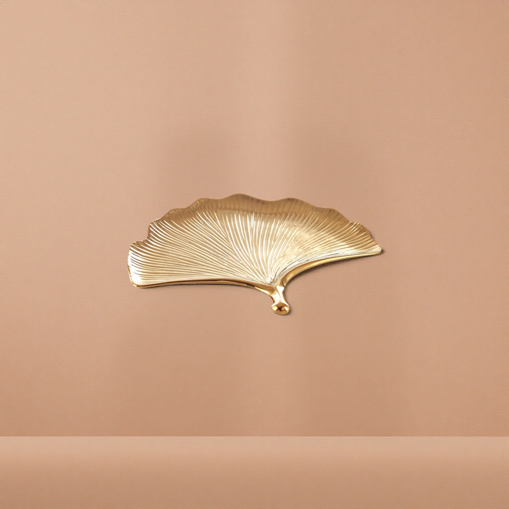 Golden fan-shaped decorative plate, home decor, dining table, fruit plate, light luxury style living room decoration