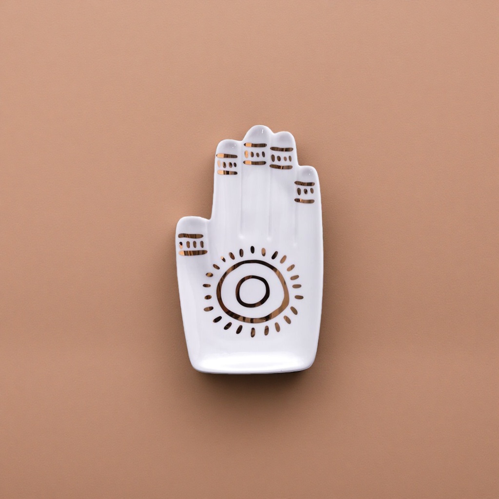 Hand-shaped ceramic plate, a creative tableware and decoration item for home use, and a decorative plate for living room coffee tables details Picture