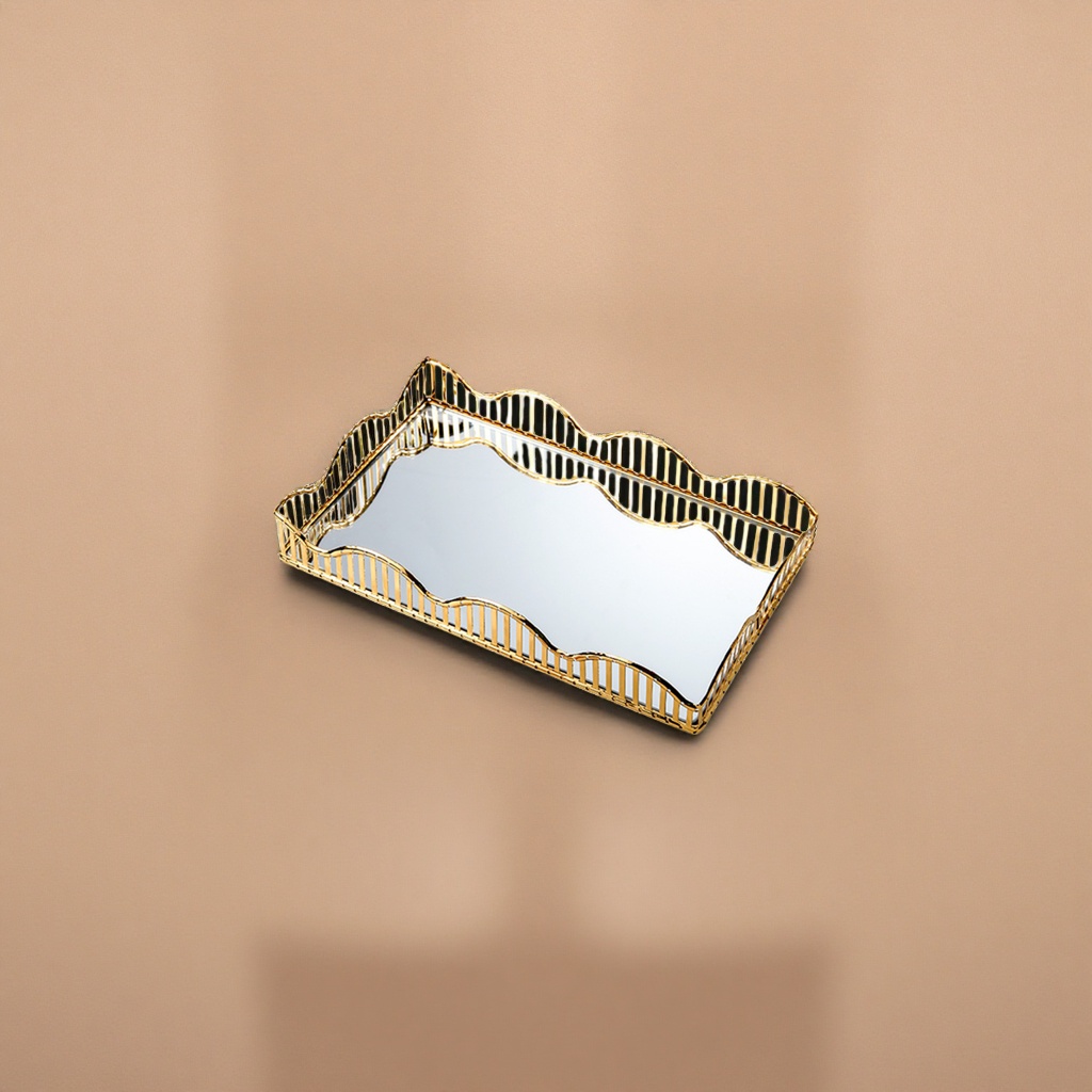 Golden metal frame mirror-finished tray for home decoration storage tray, high-end and light luxury style Application Scenario