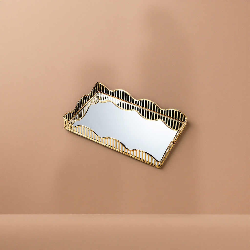 Golden metal frame mirror-finished tray for home decoration storage tray, high-end and light luxury style