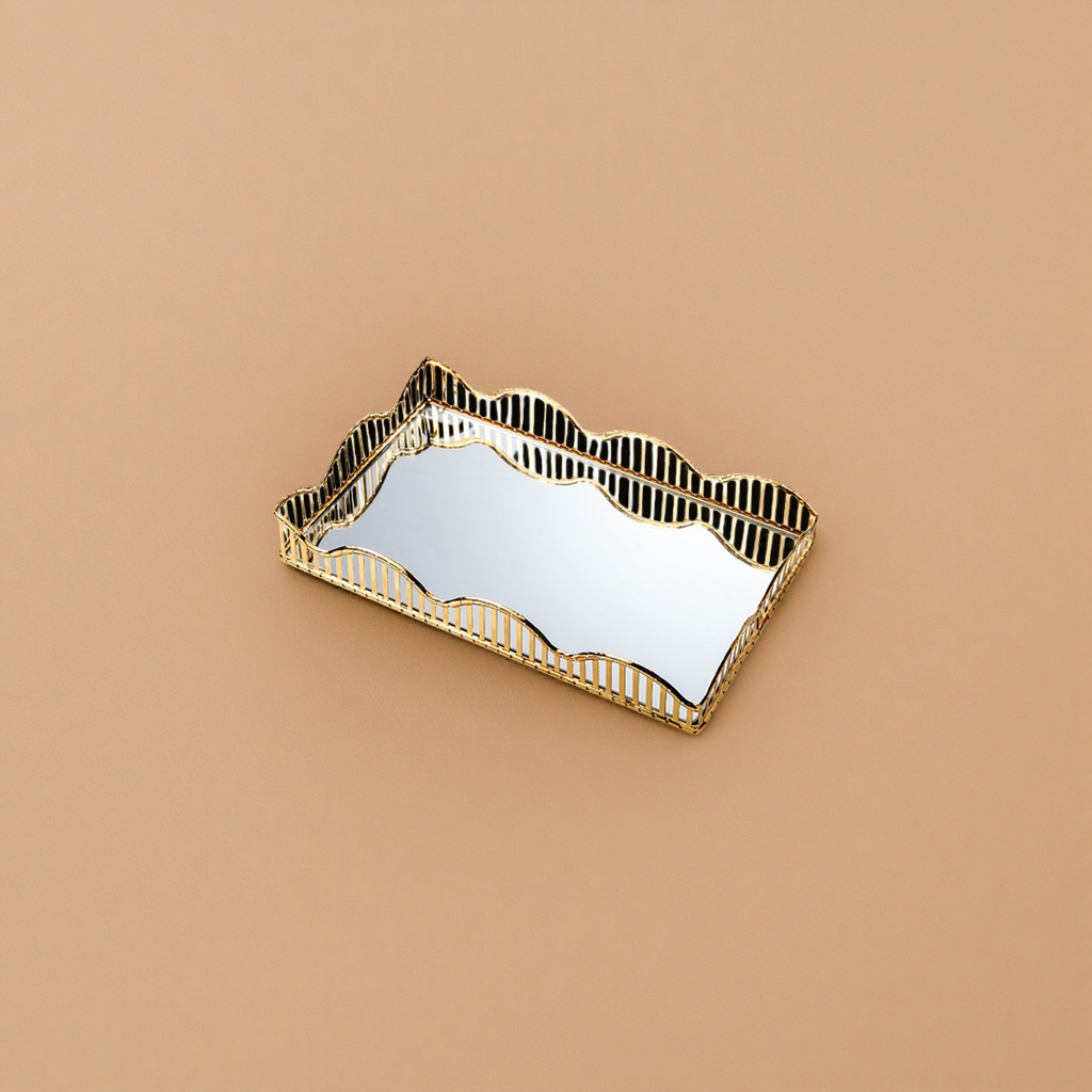 Golden metal frame mirror-finished tray for home decoration storage tray, high-end and light luxury style Specification image