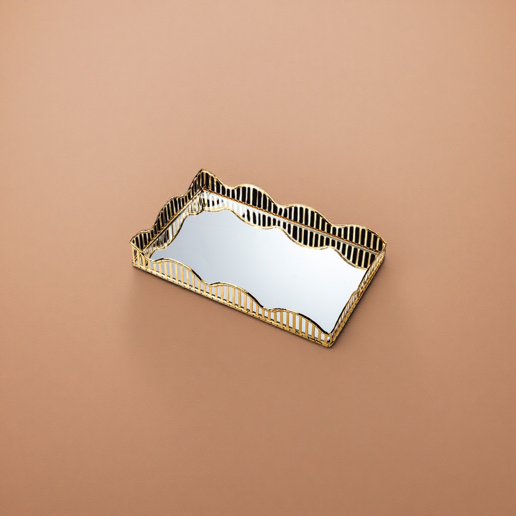 Golden metal frame mirror-finished tray for home decoration storage tray, high-end and light luxury style details Picture