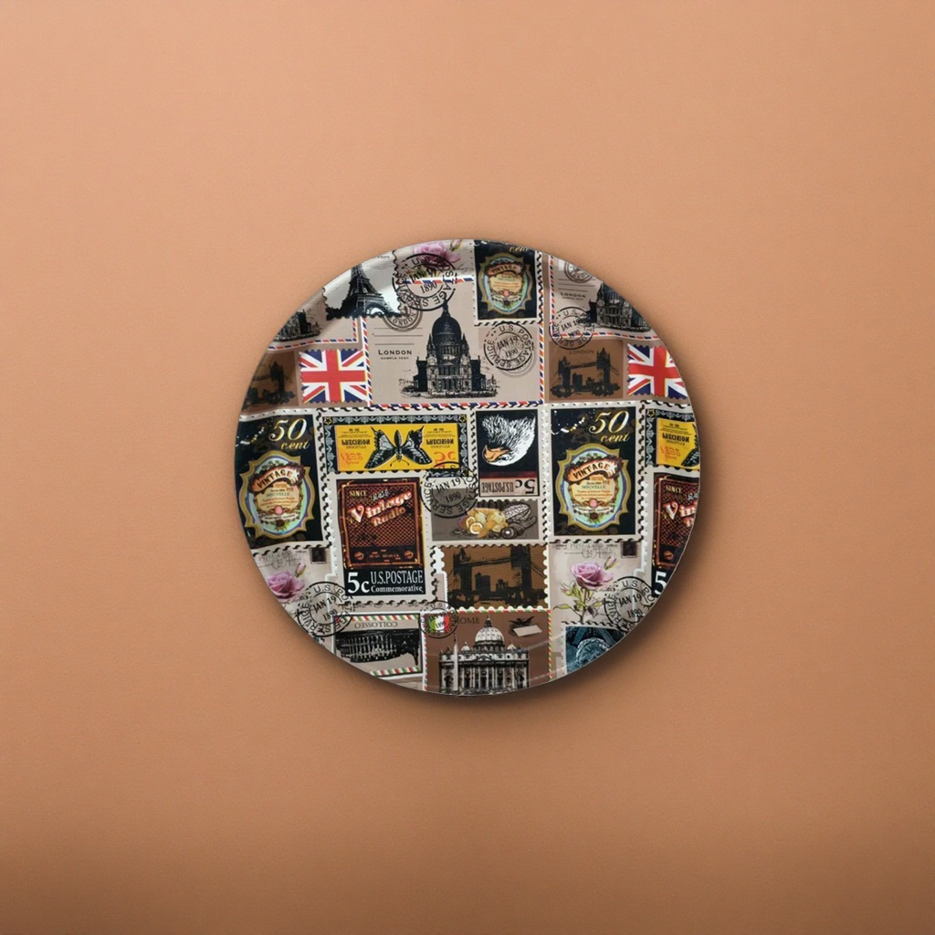 Circular collage-style decorative plate, home decor, dinner plate, living room coffee table decoration Specification image