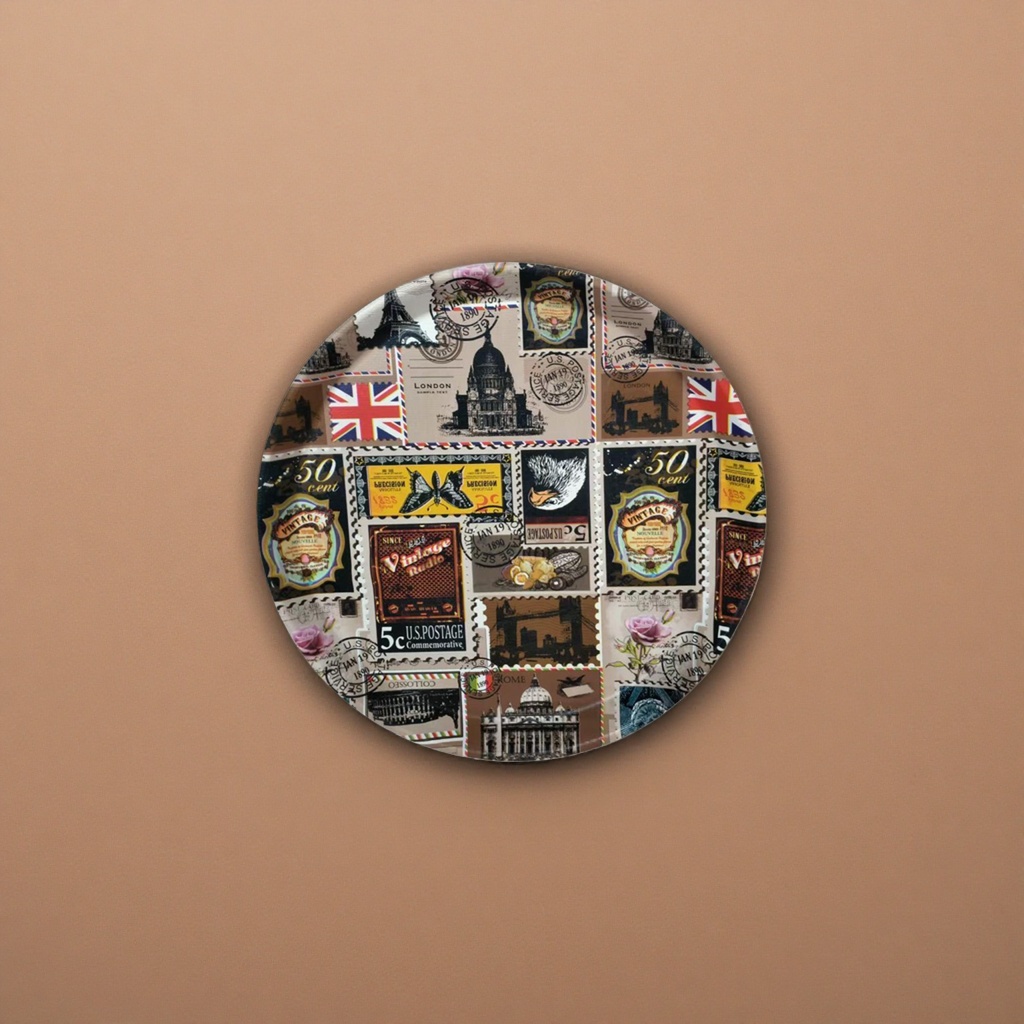 Circular collage-style decorative plate, home decor, dinner plate, living room coffee table decoration details Picture