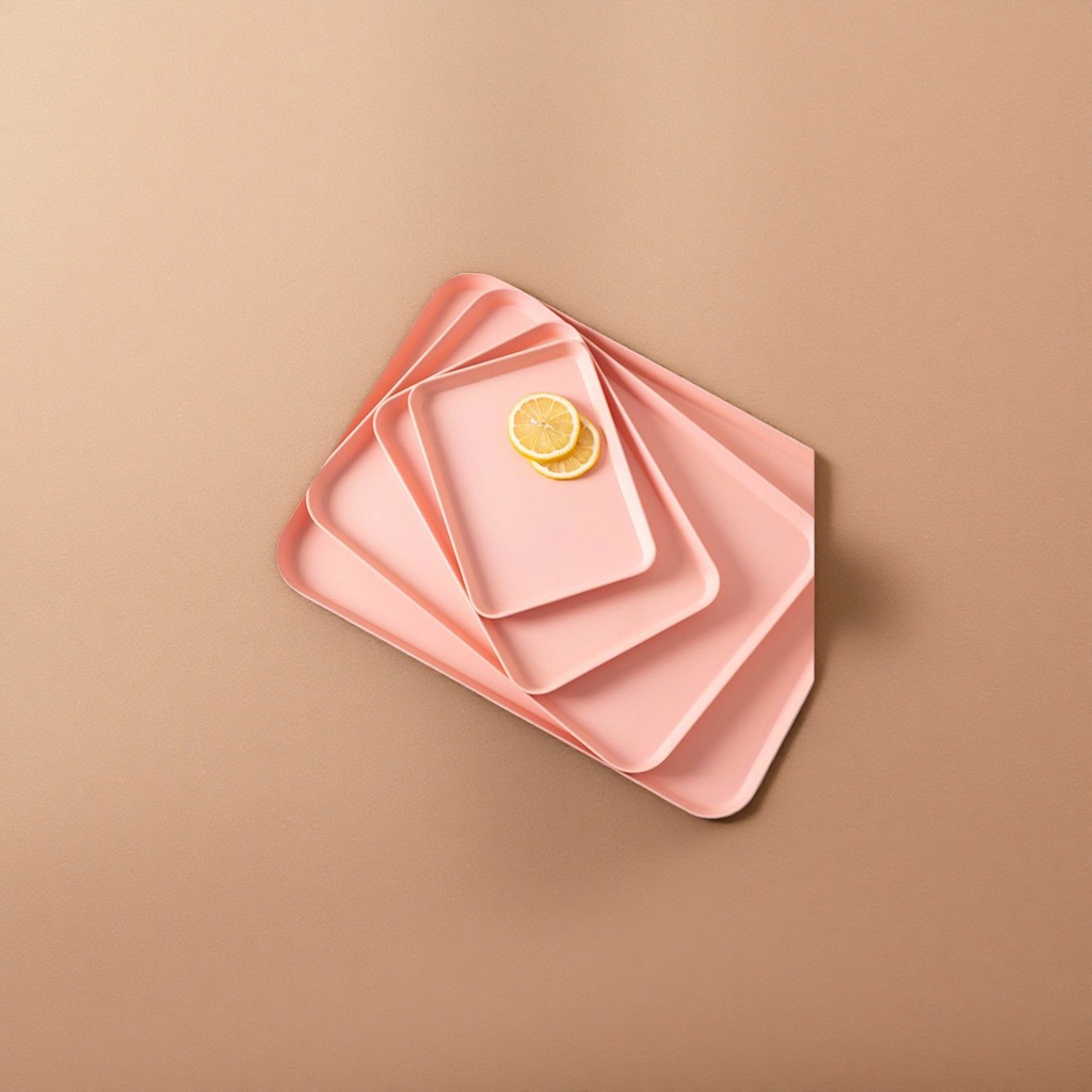 The pink tray is a kitchen storage and organization plate, a table arrangement plate, and a tableware tray that can be stacked and is anti-slip Specification image