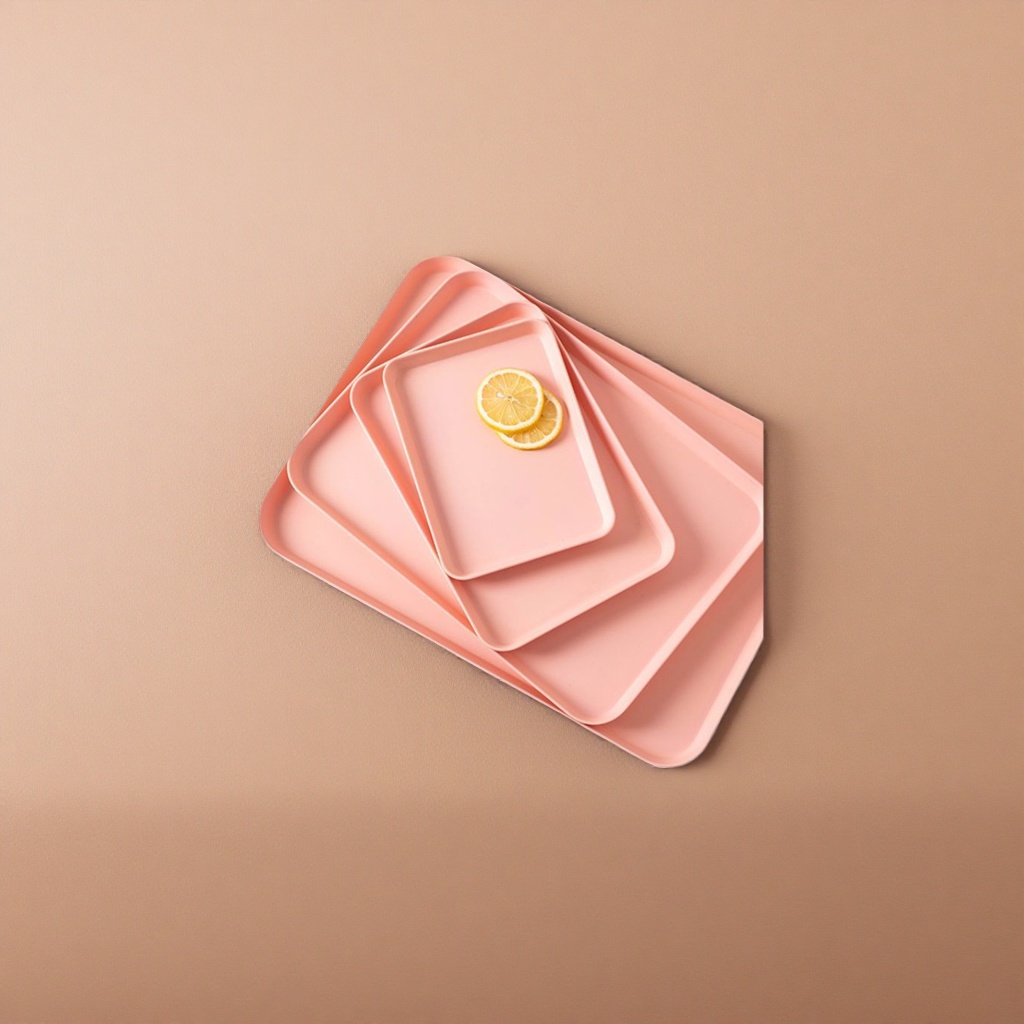 The pink tray is a kitchen storage and organization plate, a table arrangement plate, and a tableware tray that can be stacked and is anti-slip Application Scenario