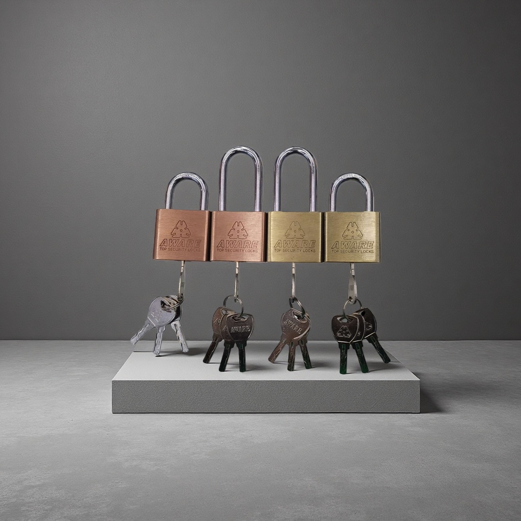 AWARE四把金属挂锁配钥匙 铜色金色双色TOP SECURITY LOCKS