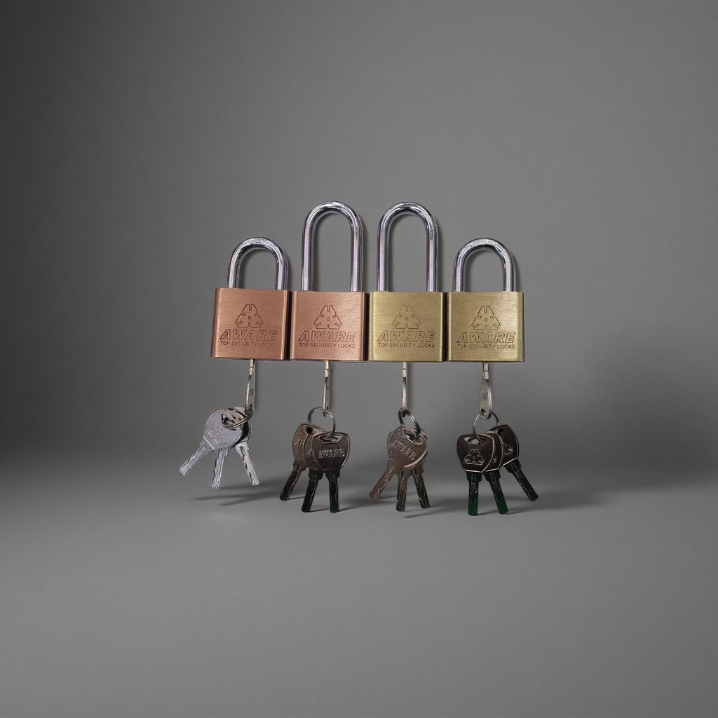 AWARE Four metal padlocks with keys copper and gold bicolor TOP SECURITY LOCKS details Picture