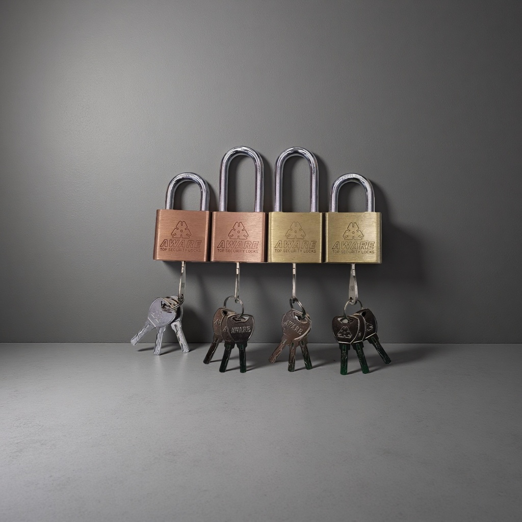 AWARE Four metal padlocks with keys copper and gold bicolor TOP SECURITY LOCKS Application Scenario