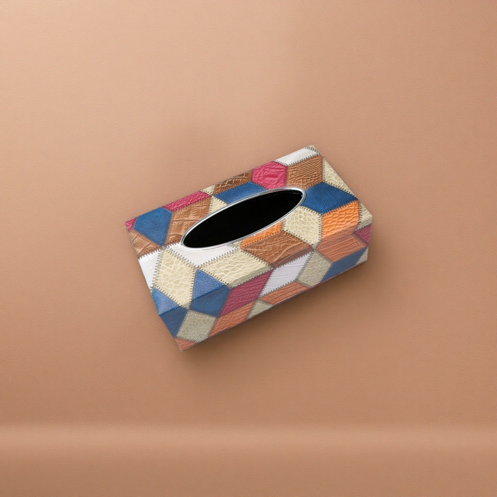 Colorful patchwork leather tissue box for Nordic-style living room desktop storage decoration