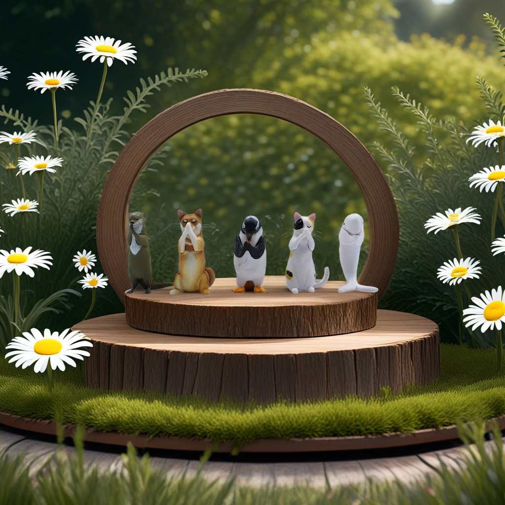 动物造型摆件五只装水獭狐狸企鹅猫海豹创意家居装饰