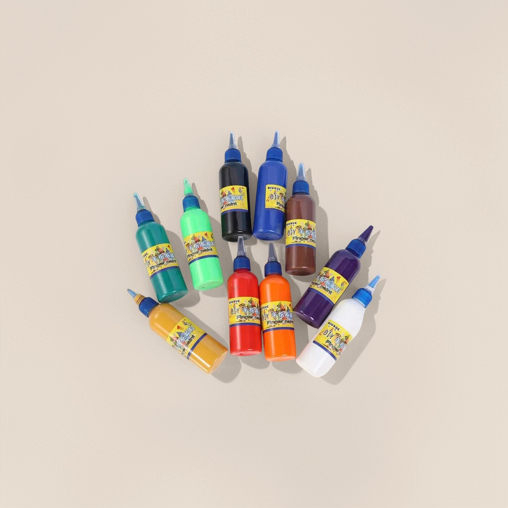 Colorful finger painting paint set, bottled, safe for children, non-toxic and washable details Picture