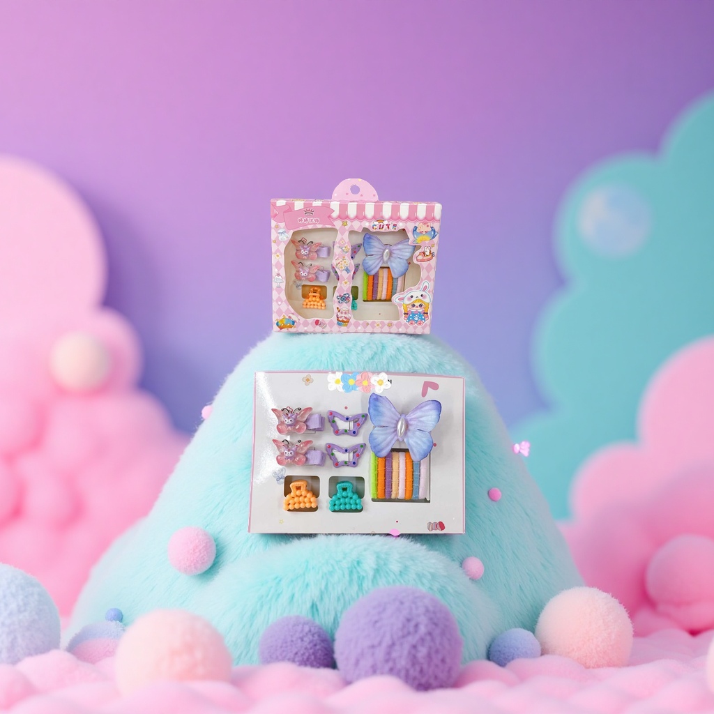 Cute hair accessory set with hair accessory box, sweet and girlish style headwear combination storage gift box Application Scenario