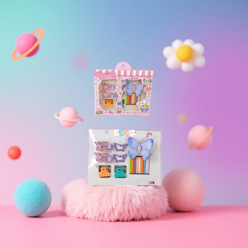 Cute hair accessory set with hair accessory box, sweet and girlish style headwear combination storage gift box details Picture