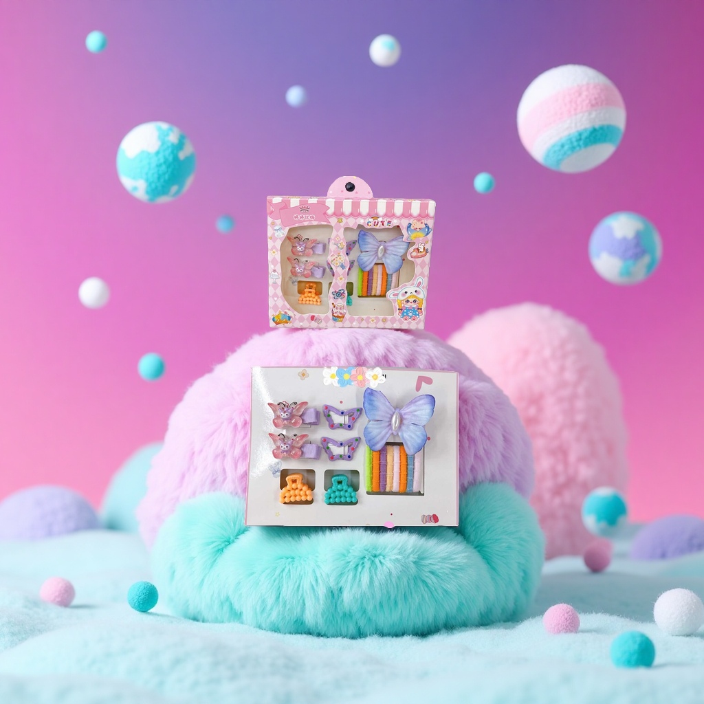 Cute hair accessory set with hair accessory box, sweet and girlish style headwear combination storage gift box